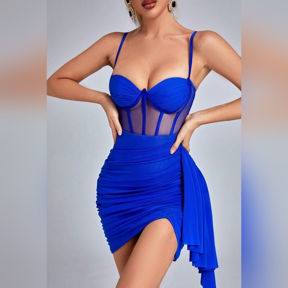 Bella Barnett - Larisa Mesh Corset Mini Dress - Royal Blue NWOT - Picture 2 of 4